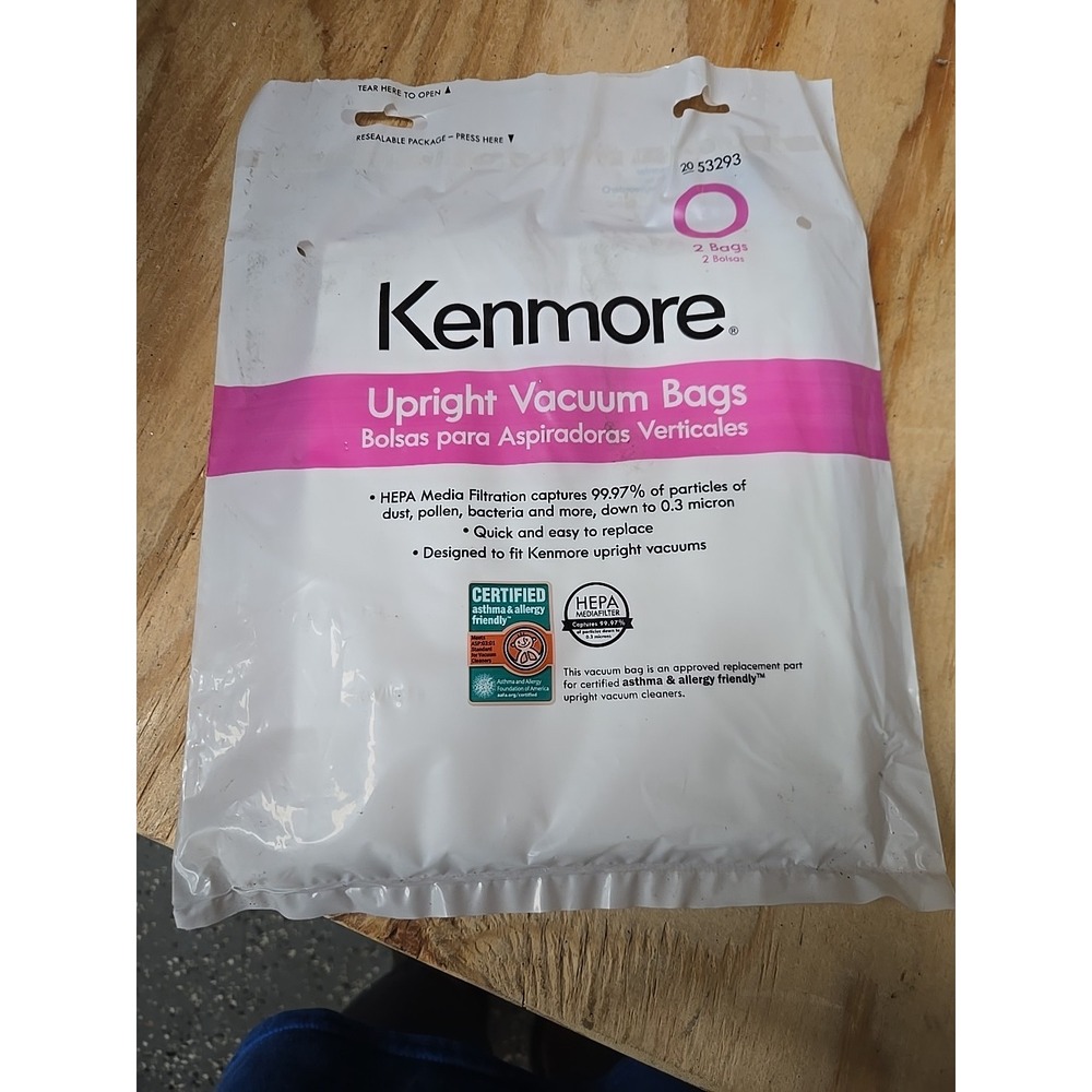 Kenmore 53293 Type O Vacuum Bags HEPA for Upright Vacuums Style 2 bags